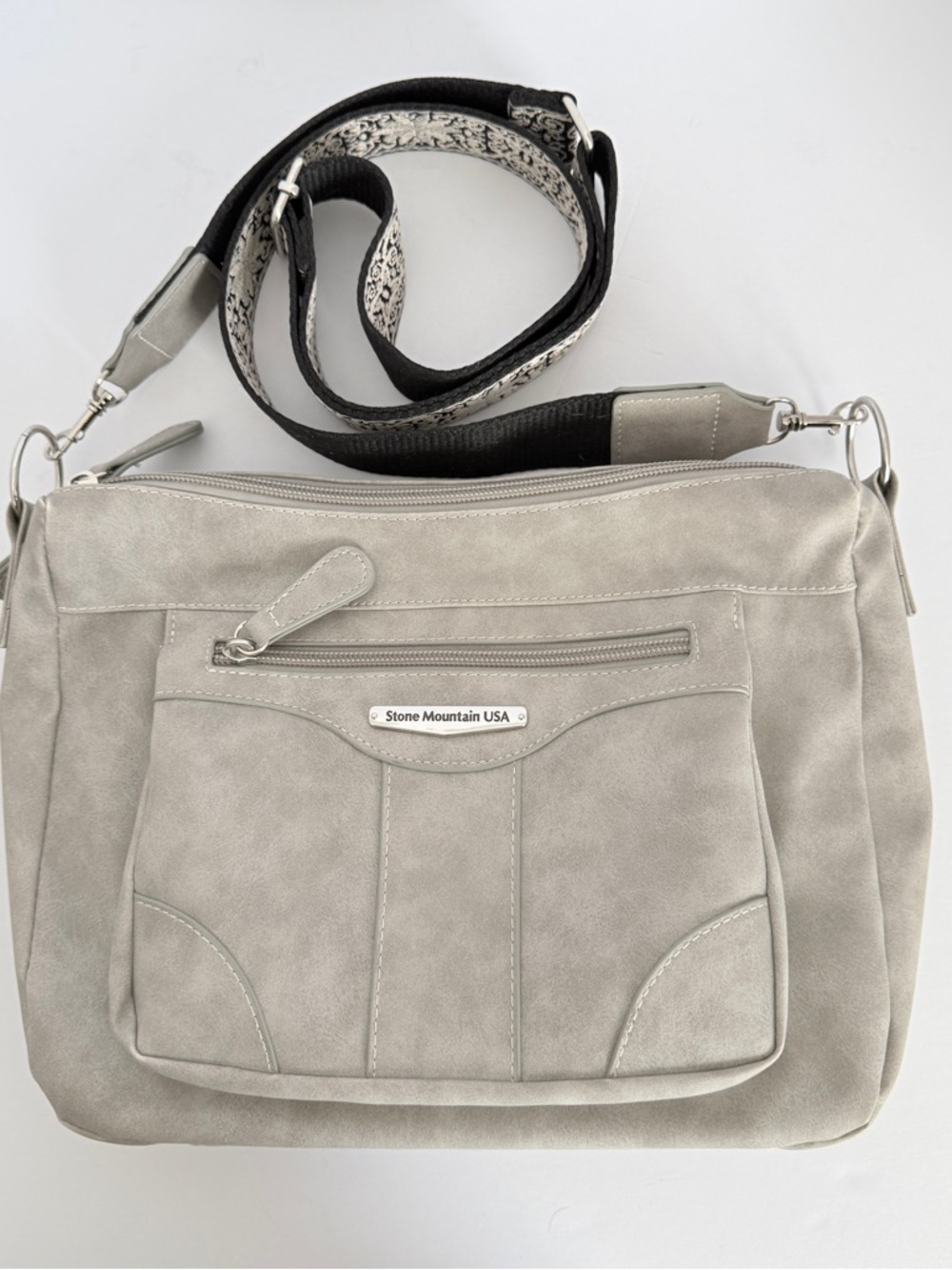 Stone Mountain Light Gray Suede-Look Crossbody Handbag Guitar Strap Purse